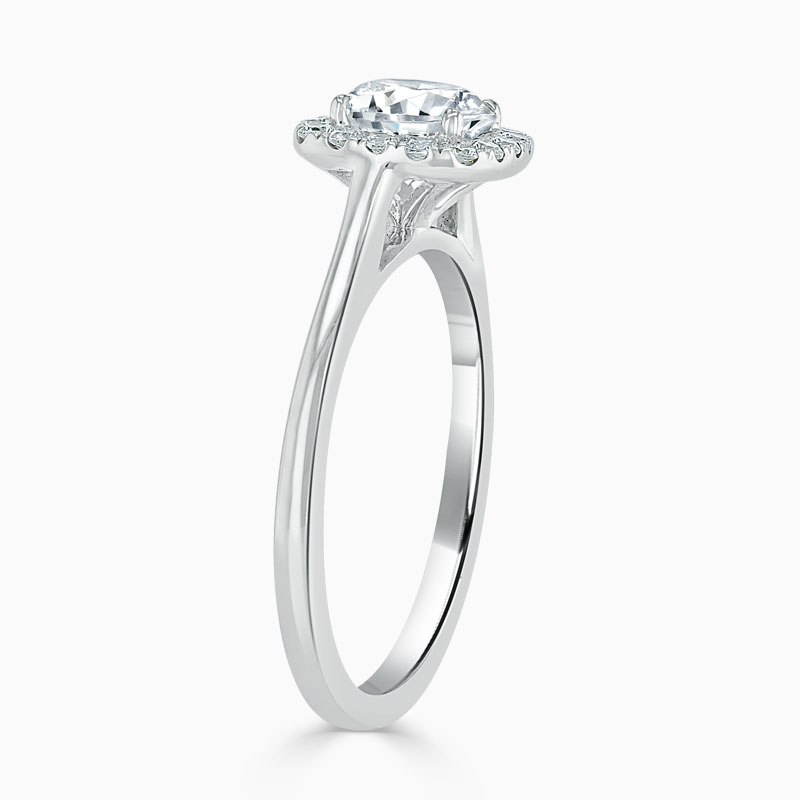 Platinum Round Brilliant Plain Halo Cushion Shaped Engagement Ring