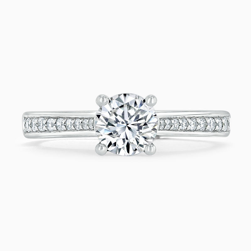 Platinum Round Brilliant Tapered Pavé Engagement Ring