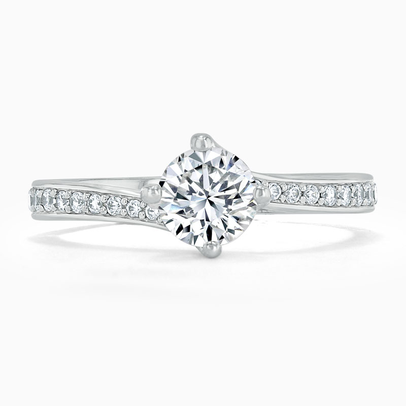 Platinum Round Brilliant Twist Pavé Engagement Ring