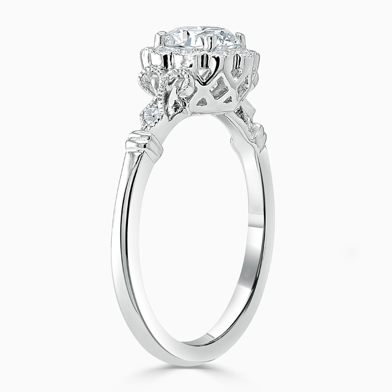 Platinum Round Brilliant Flower Halo Engagement Ring