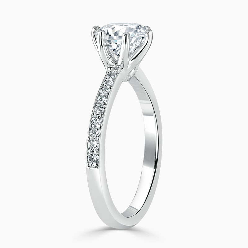 18ct White Gold Round Brilliant 6 Claw Brilliant Pavé Engagement Ring