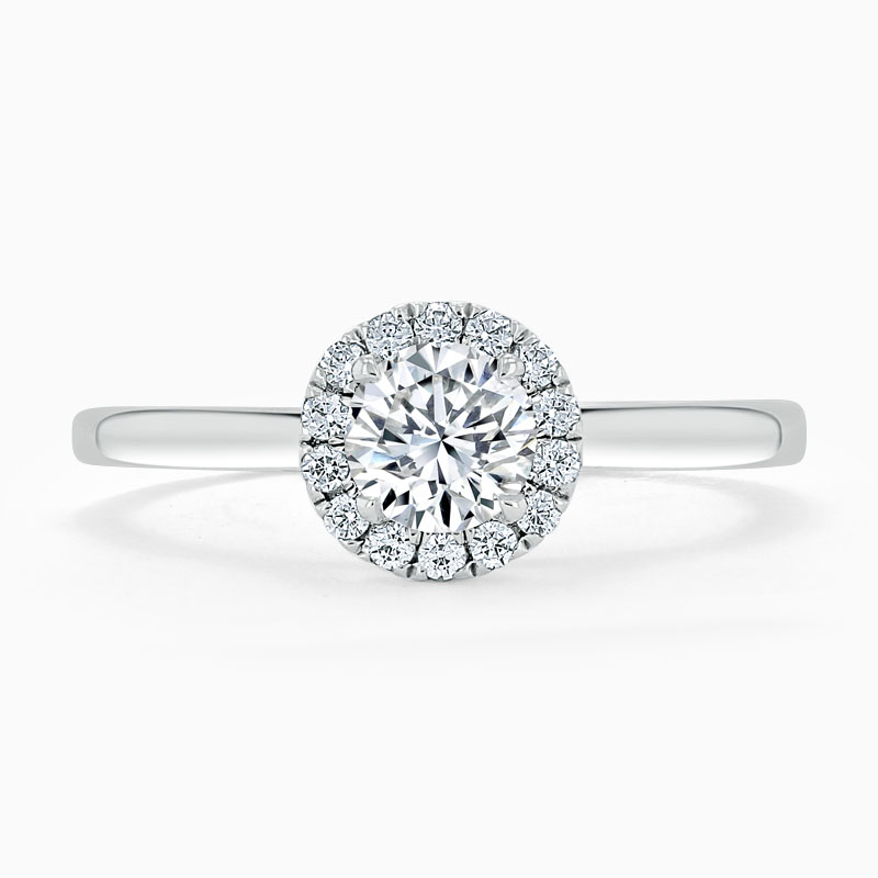 18ct White Gold Round Brilliant Classic Plain Halo Engagement Ring