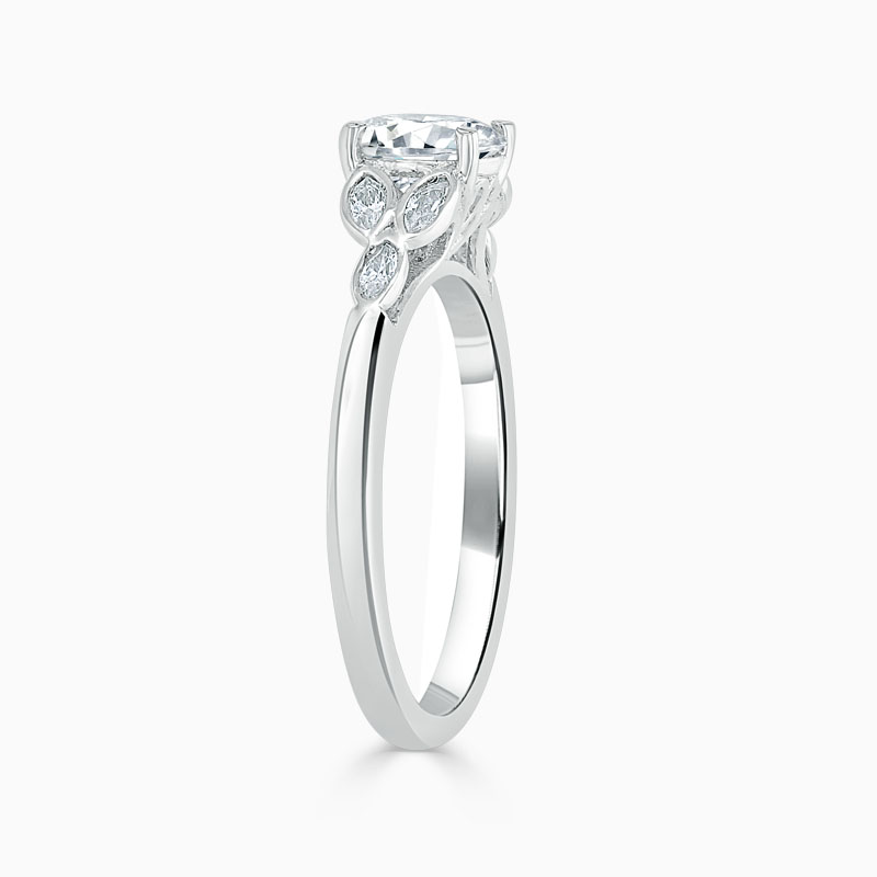 18ct White Gold Round Brilliant Leaf Engagement Ring