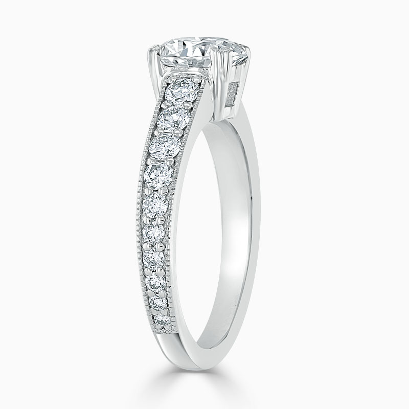 18ct White Gold Round Brilliant Milgrain Pavé Engagement Ring