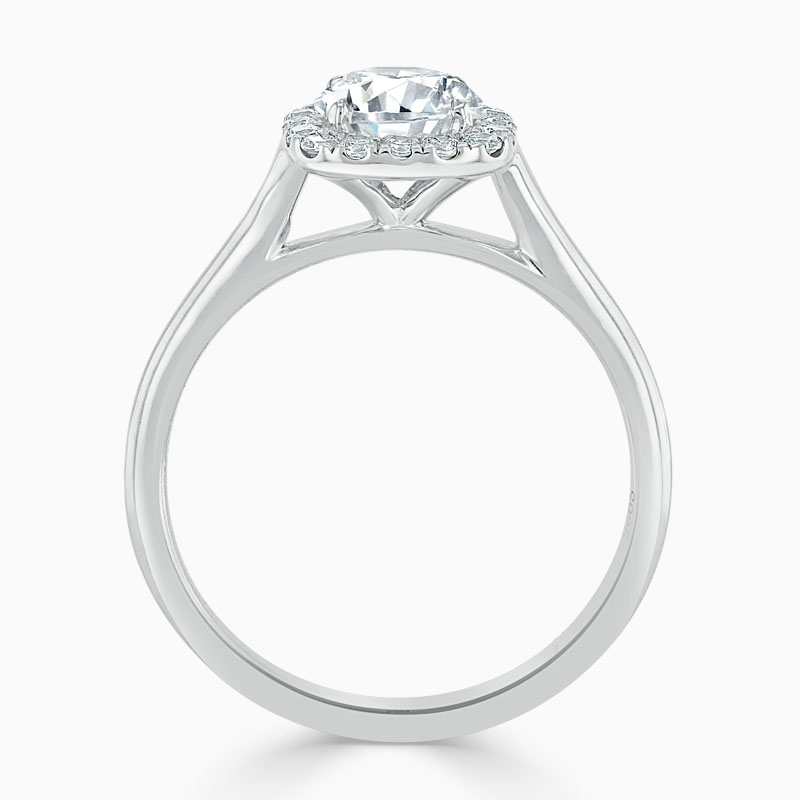 18ct White Gold Round Brilliant Plain Halo Cushion Shaped Engagement Ring