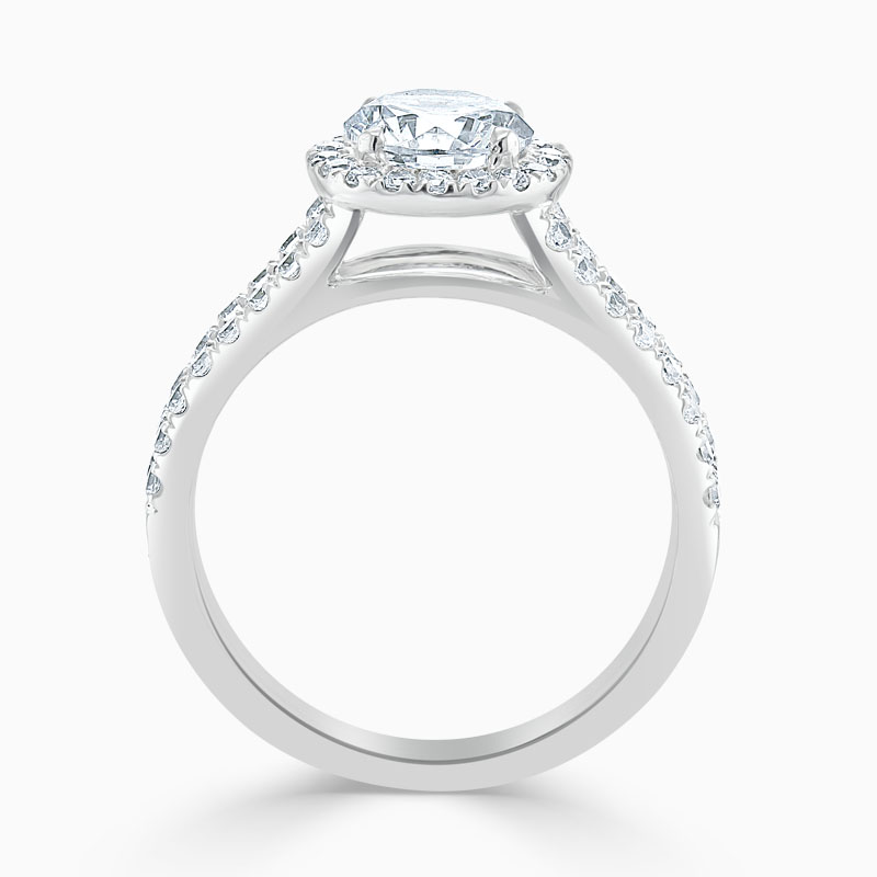 18ct White Gold Round Brilliant Split Shoulder Halo Engagement Ring
