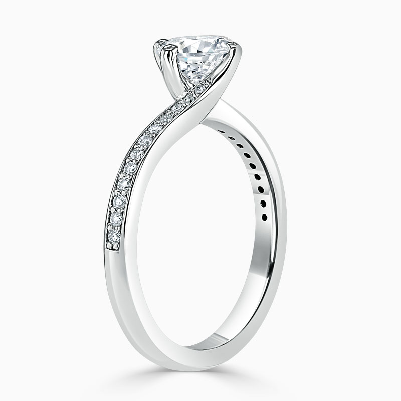 18ct White Gold Round Brilliant Twist Pavé Engagement Ring