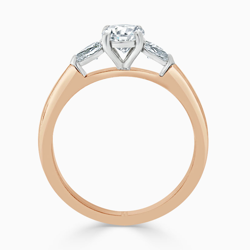18ct Rose Gold Round Brilliant 3 Stone with Pears Engagement Ring
