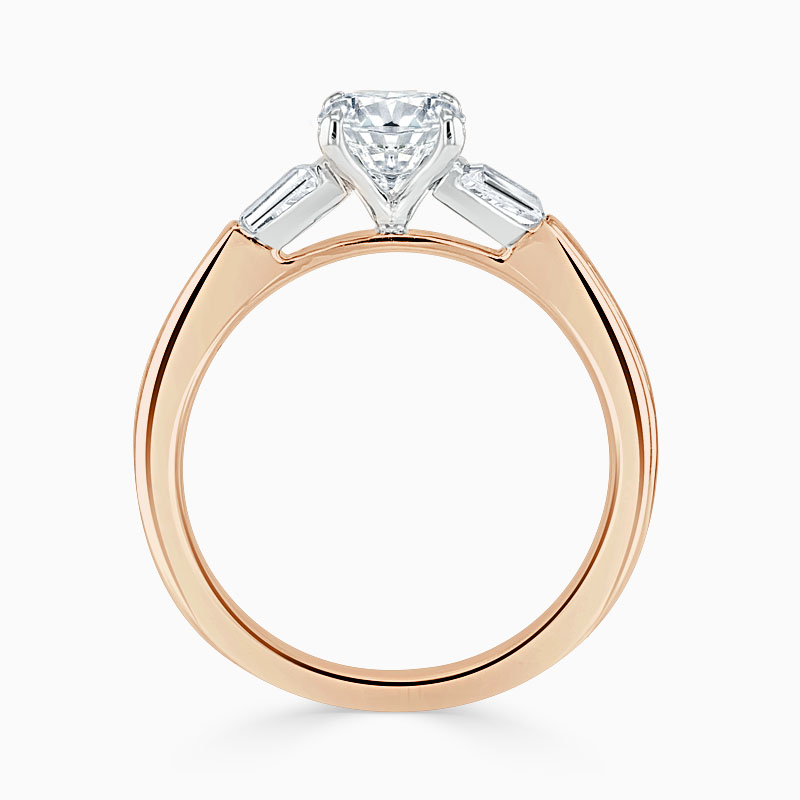 18ct Rose Gold Round Brilliant 3 Stone with Tapers Engagement Ring