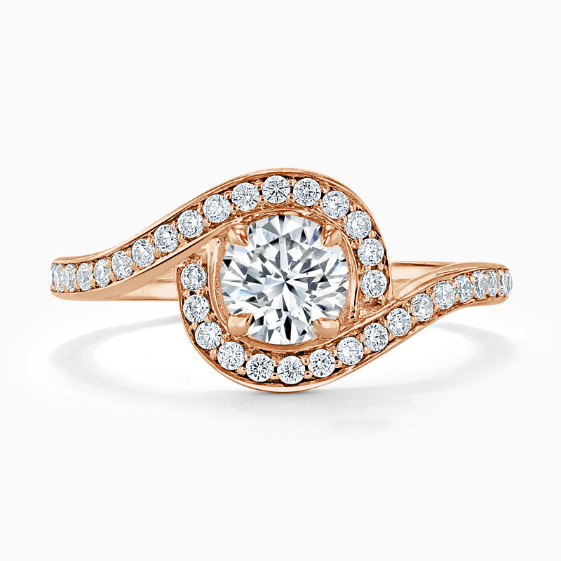 18ct Rose Gold Round Brilliant Crossover Halo Engagement Ring