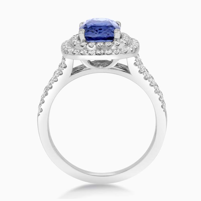 18ct White Gold Blue Sapphire and Diamond Double Halo Ring
