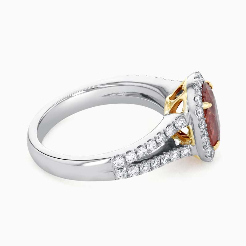 18ct White Gold Oval Padparadscha Sapphire and Diamond Halo Ring