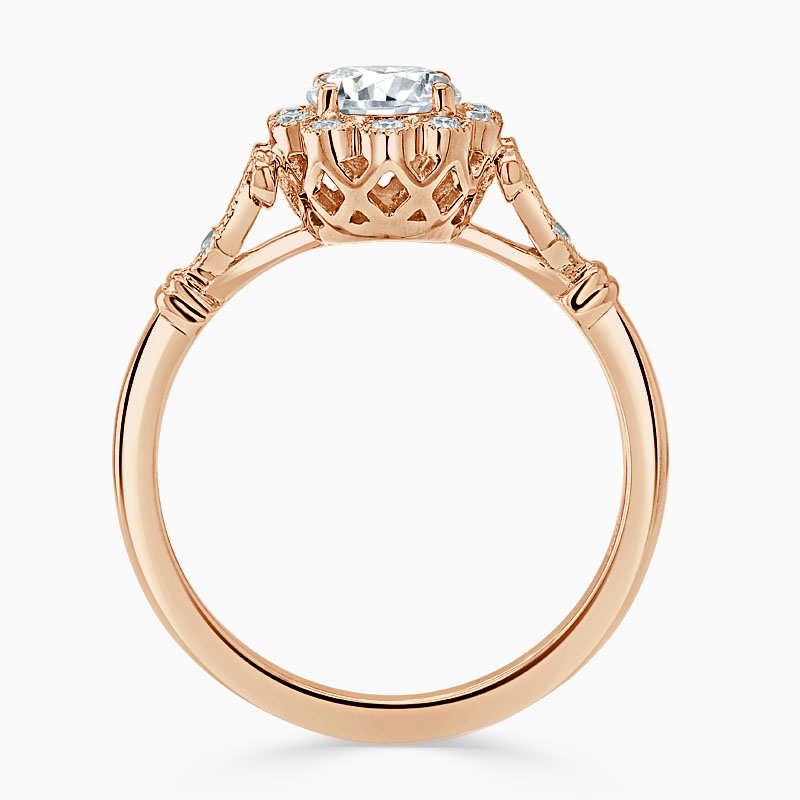18ct Rose Gold Round Brilliant Flower Halo Engagement Ring
