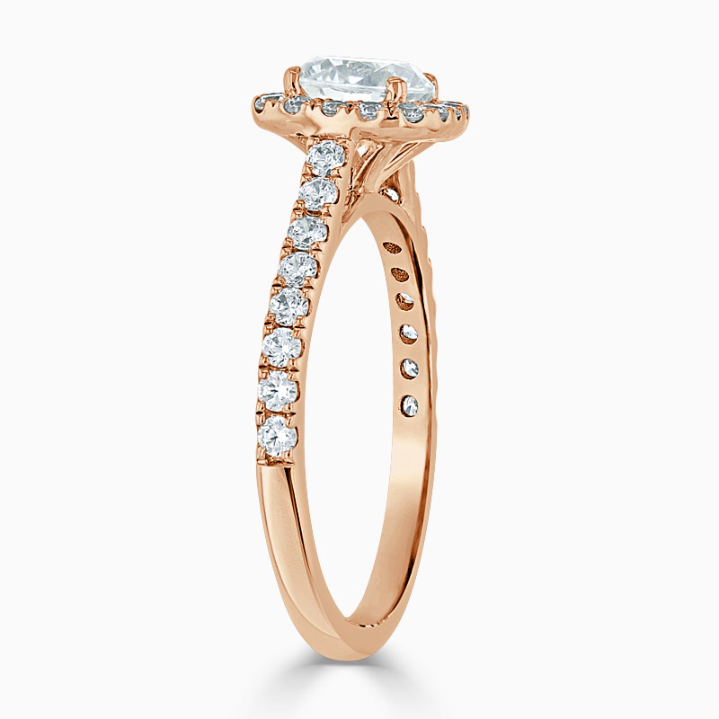 18ct Rose Gold Round Brilliant Halo Cushion Shaped Engagement Ring