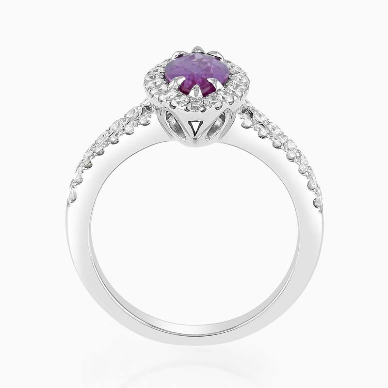 18ct White Gold Marquise Pink Sapphire and Diamond Halo Ring