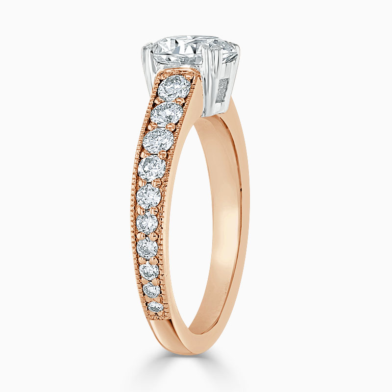 18ct Rose Gold Round Brilliant Milgrain Pavé Engagement Ring