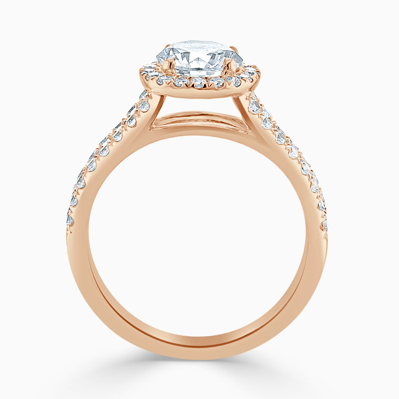 18ct Rose Gold Round Brilliant Split Shoulder Halo Engagement Ring