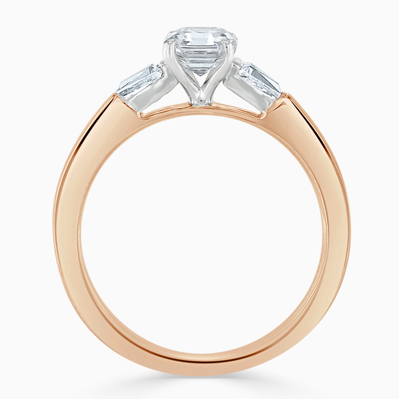 18ct Rose Gold Asscher Cut 3 Stone with Tapers Engagement Ring