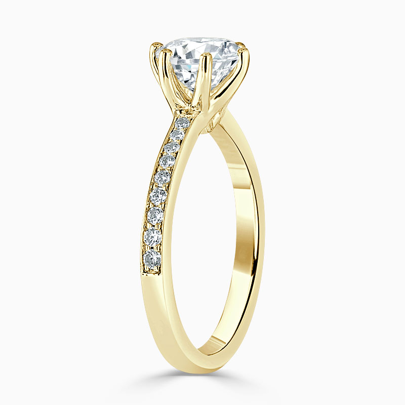 18ct Yellow Gold Round Brilliant 6 Claw Brilliant Pavé Engagement Ring