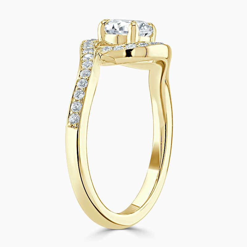 18ct Yellow Gold Round Brilliant Crossover Halo Engagement Ring