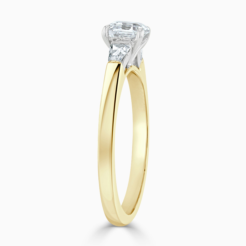 18ct Yellow Gold Asscher Cut 3 Stone with Tapers Engagement Ring