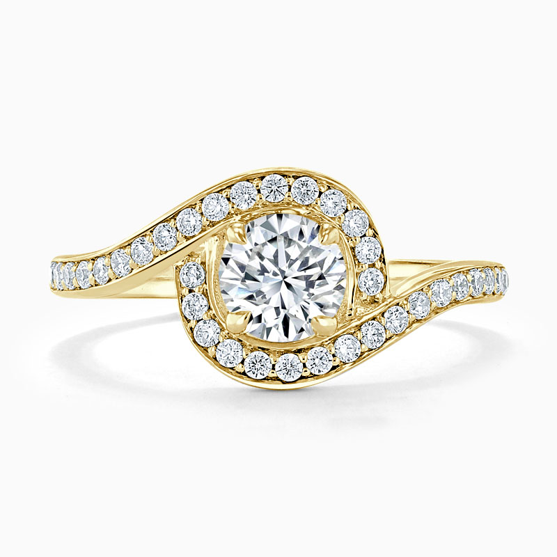 18ct Yellow Gold Round Brilliant Crossover Halo Engagement Ring