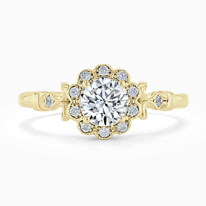 18ct Yellow Gold Round Brilliant Flower Halo Engagement Ring