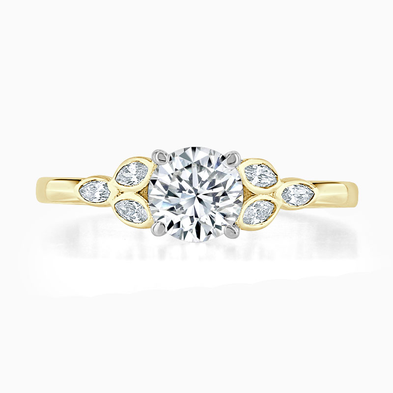 18ct Yellow Gold Round Brilliant Leaf Engagement Ring