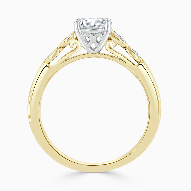 18ct Yellow Gold Round Brilliant Leaf Engagement Ring