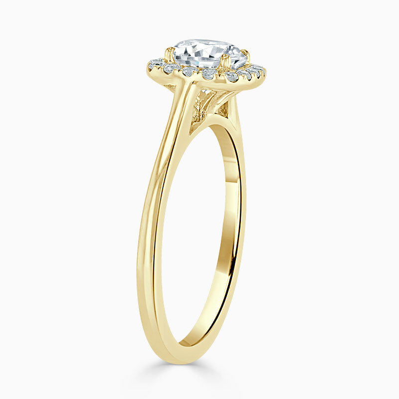 18ct Yellow Gold Round Brilliant Plain Halo Cushion Shaped Engagement Ring