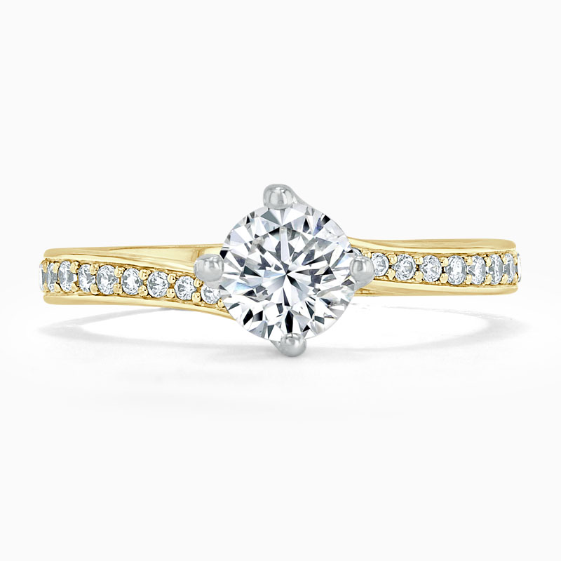 18ct Yellow Gold Round Brilliant Twist Pavé Engagement Ring