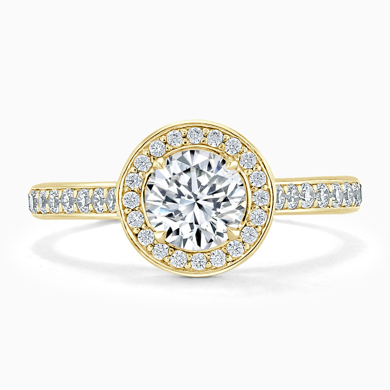 18ct Yellow Gold Round Brilliant Vintage Pavé Halo Engagement Ring
