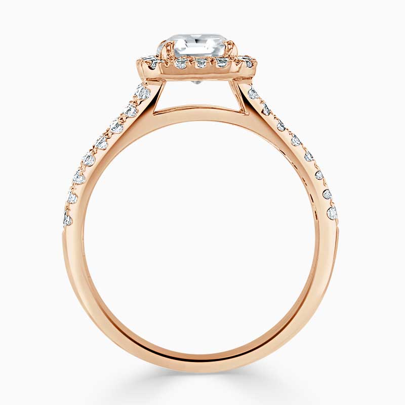 18ct Rose Gold Asscher Cut Split Shoulder Halo Engagement Ring