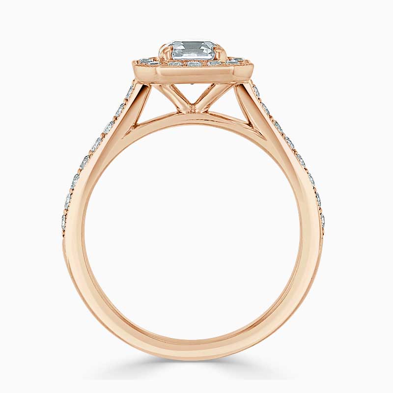 18ct Rose Gold Asscher Cut Vintage Pavé Halo Engagement Ring