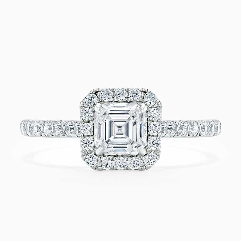 18ct White Gold Asscher Cut Classic Wedfit Halo Engagement Ring