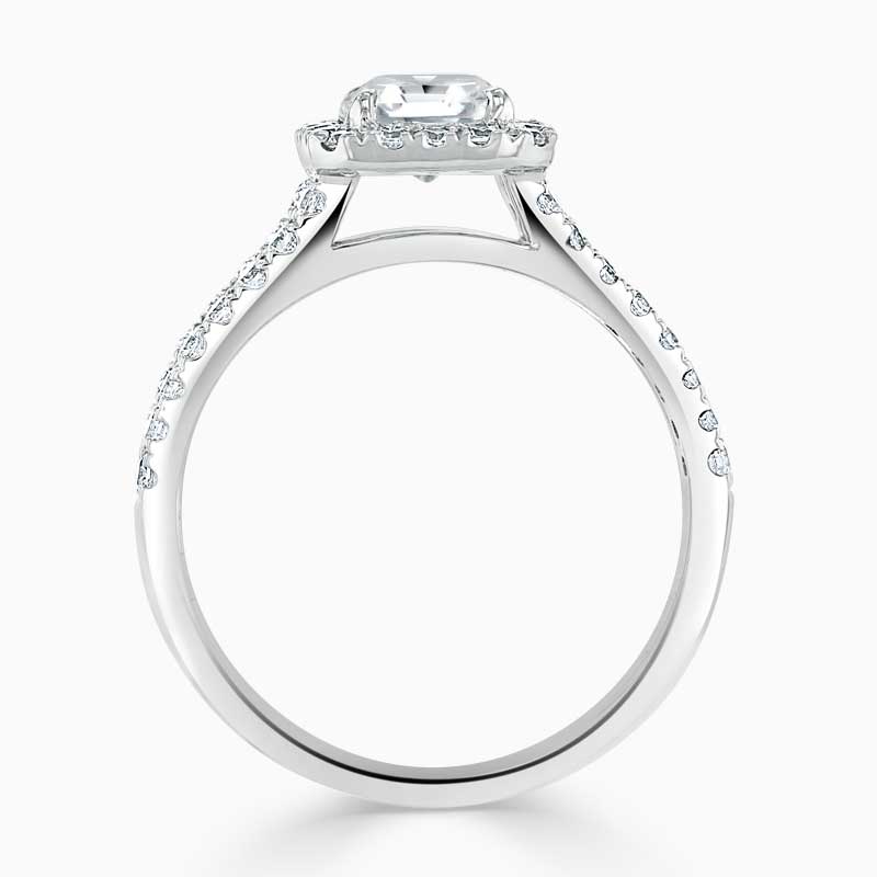 18ct White Gold Asscher Cut Split Shoulder Halo Engagement Ring