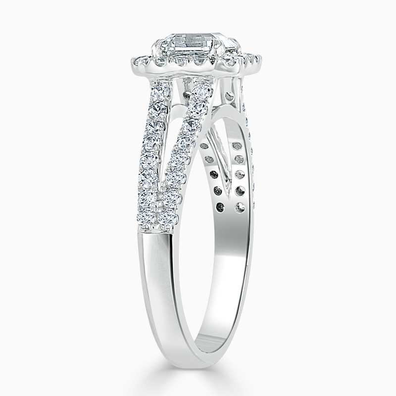 Platinum Asscher Cut Split Shoulder Halo Engagement Ring