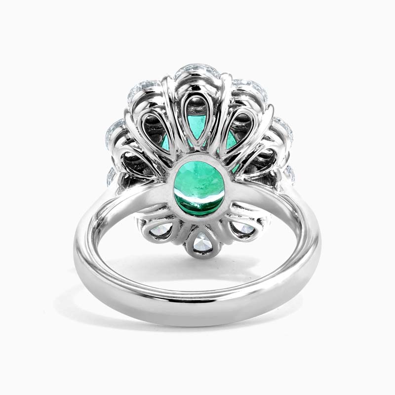 18ct White Gold Oval Emerald and Diamond Cluster Ring