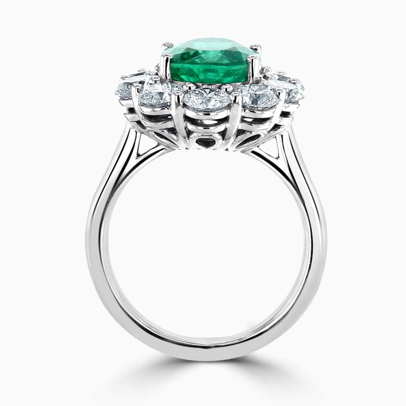 18ct White Gold Oval Emerald and Diamond Cluster Ring