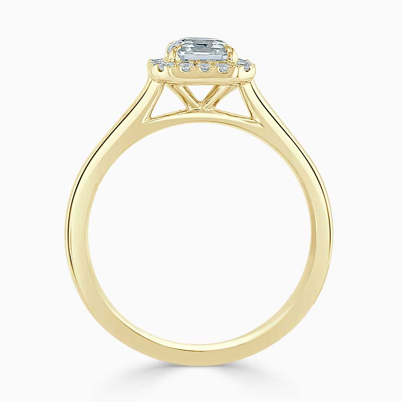 18ct Yellow Gold Asscher Cut Classic Plain Halo Engagement Ring