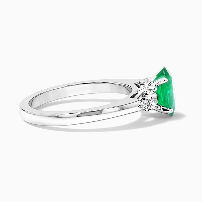 18ct White Gold Oval Emerald & Pear Shape Diamond Ring