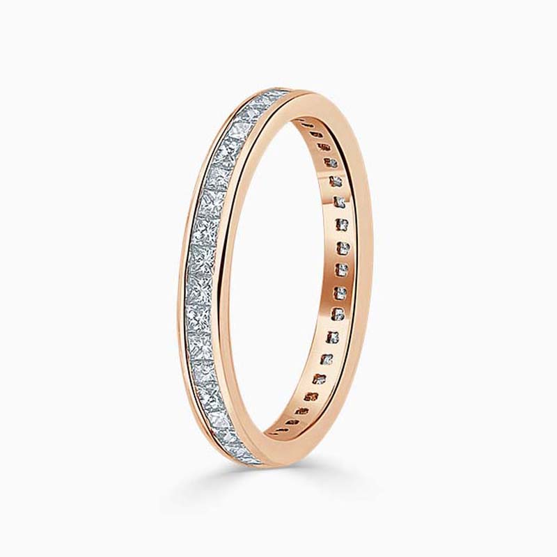 18ct Rose Gold 2.50mm Princess Cut Channel Set Full Eternity Ring