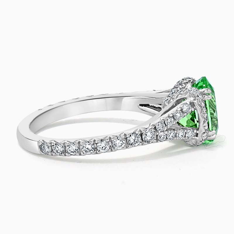 18ct White Gold Oval Mint Green Garnet and Diamond Dress Ring