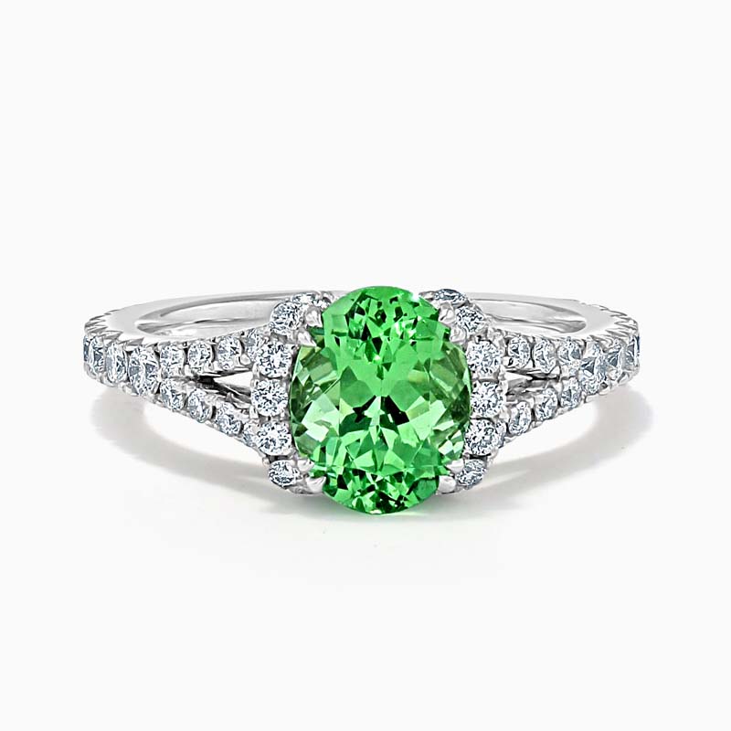 18ct White Gold Oval Mint Green Garnet and Diamond Dress Ring