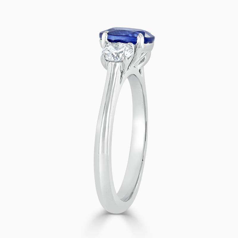 Platinum 950 Oval Sapphire & Diamond Three Stone Ring