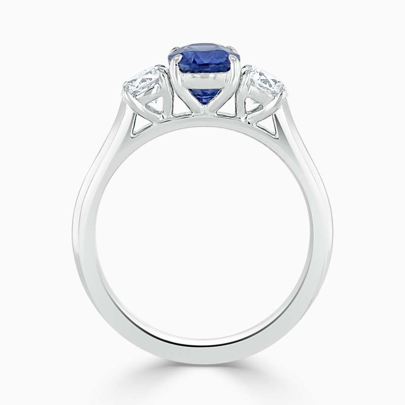 Platinum 950 Oval Sapphire & Diamond Three Stone Ring
