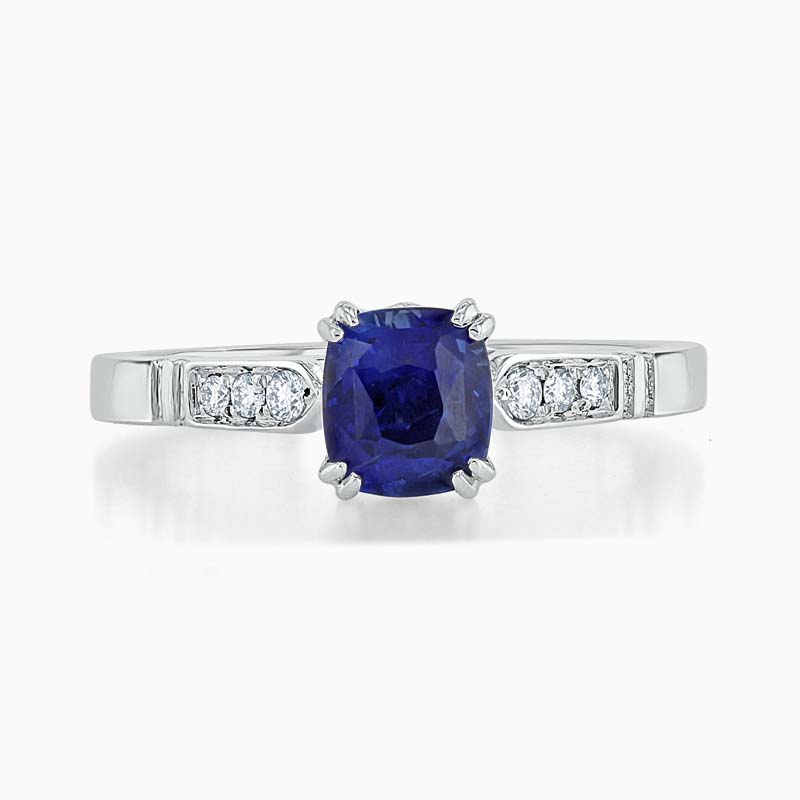 Platinum 950 Cushion Cut Sapphire & Diamond Set Ring