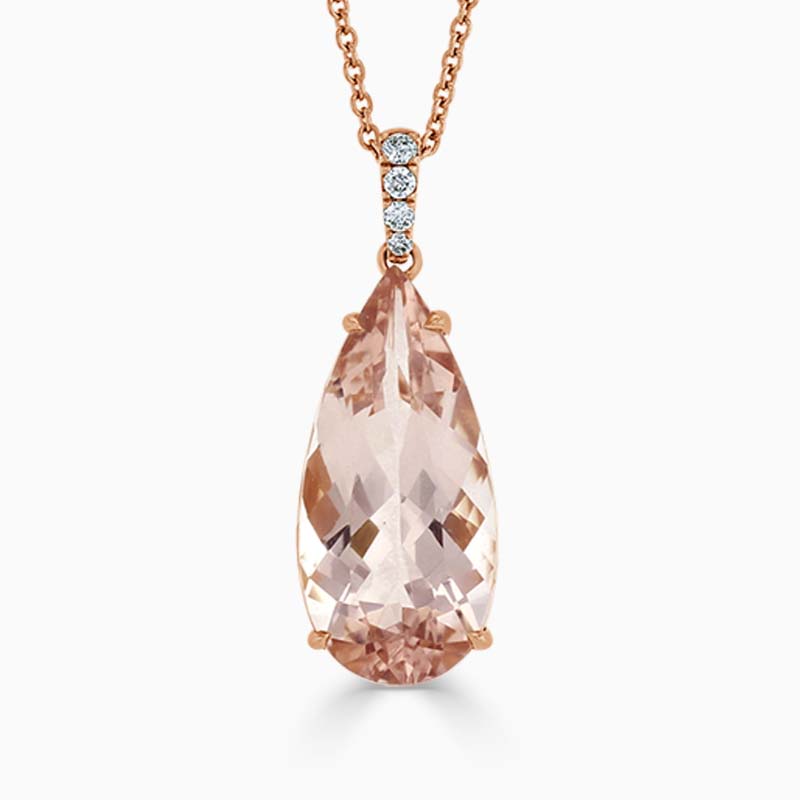 18ct Rose Gold Pear Shaped Morganite and Diamond Pendant