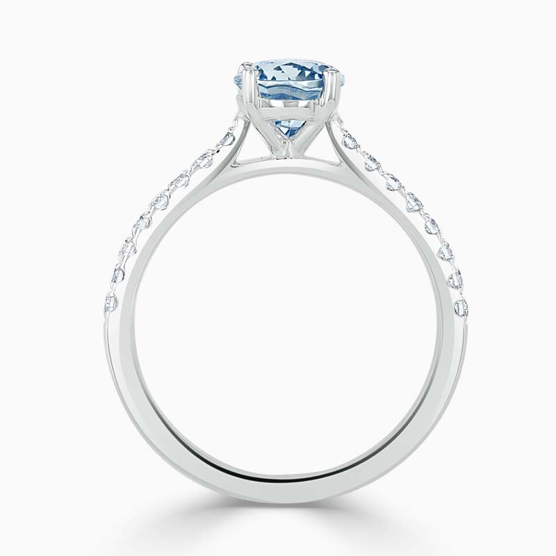Platinum Oval Shape Aquamarine & Diamond Cutdown Set Shoulder Ring