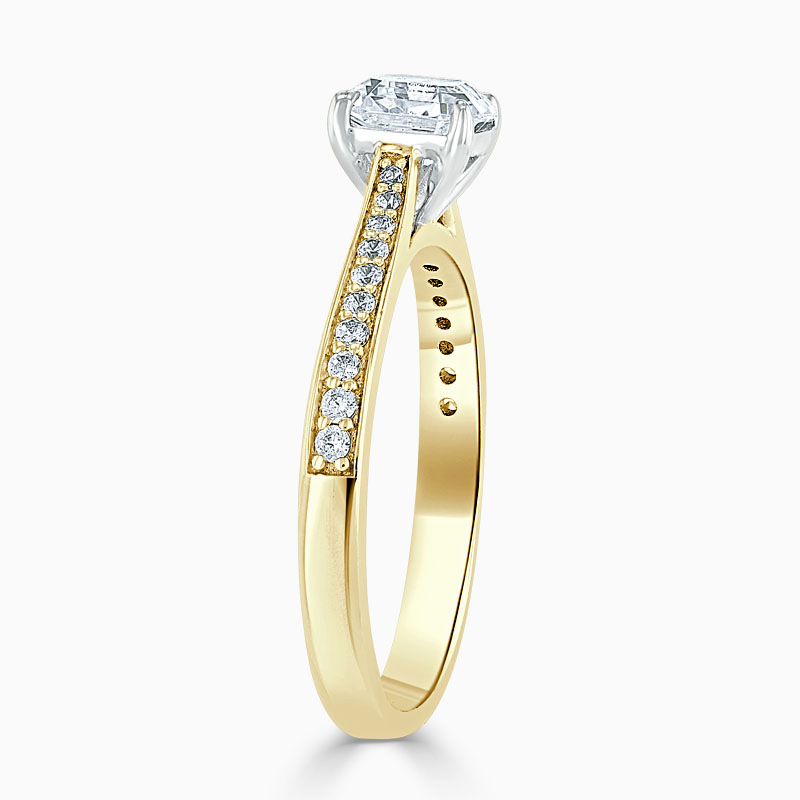 18ct Yellow Gold Asscher Cut Tapered Pavé Engagement Ring